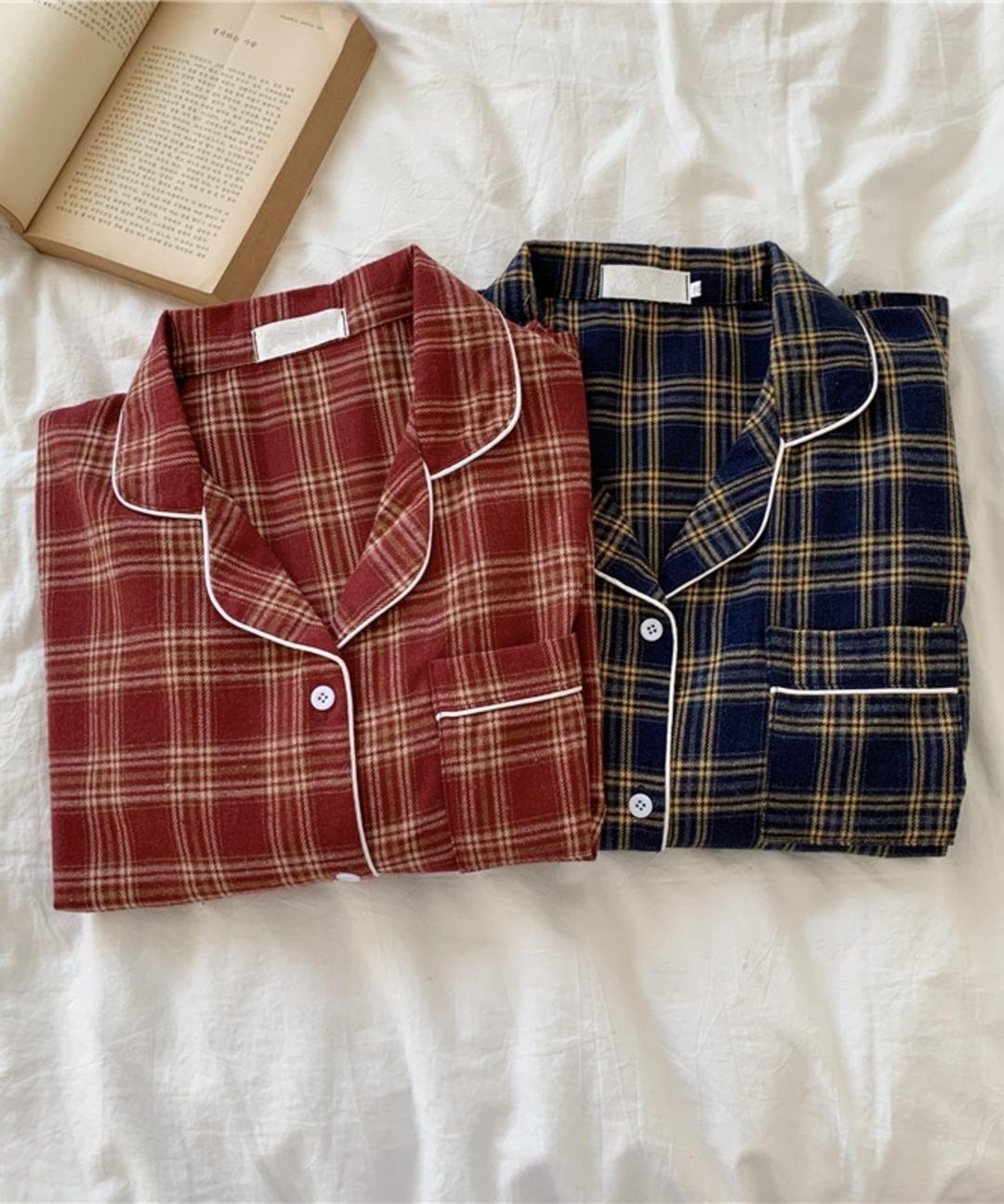 쁘렌디 텐디 겨울 잠옷 체크 수면 파자마 홈웨어 세트 2size