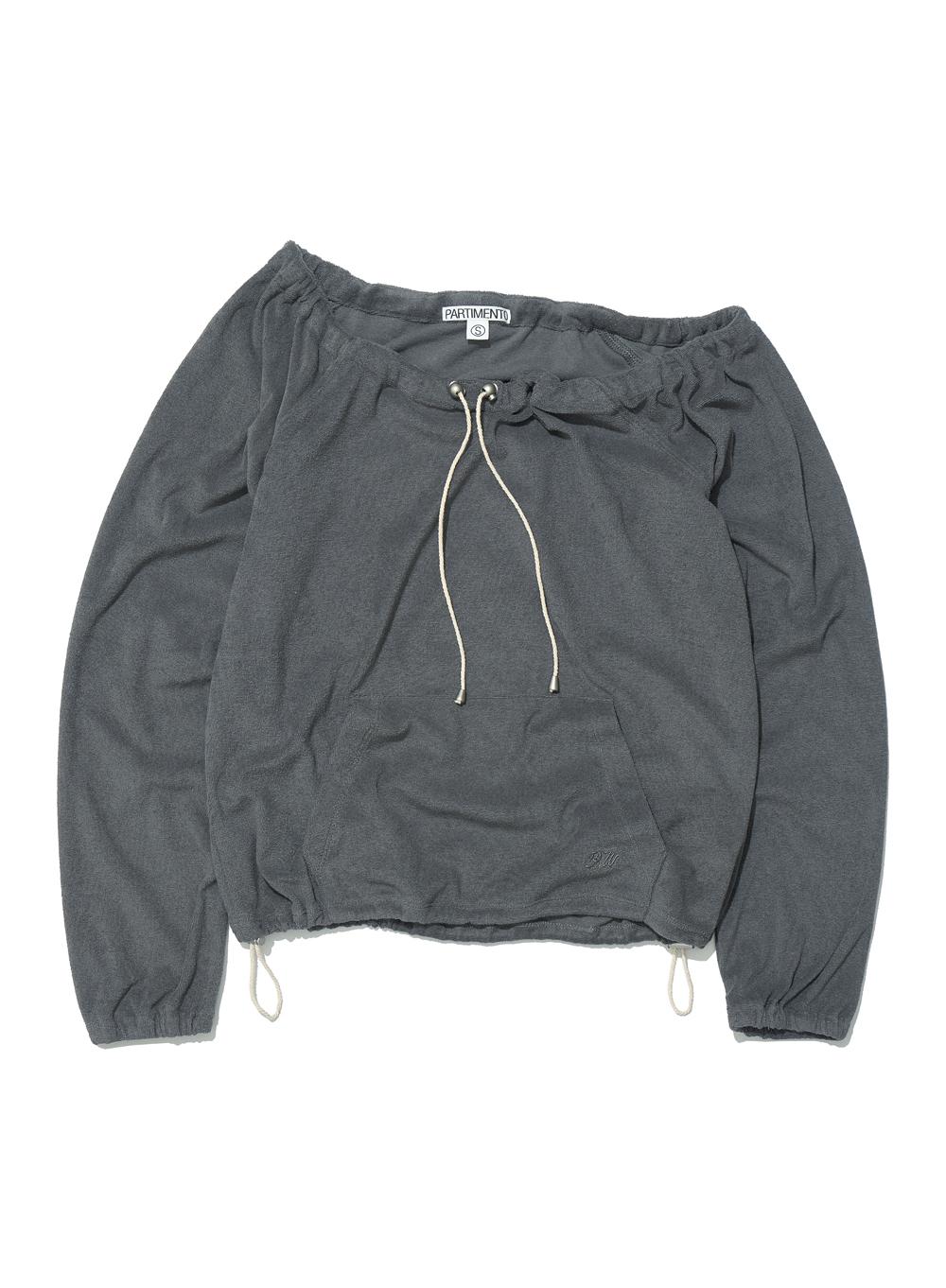 [WOMEN] TERRY DRAWSTRING OFF-SHOULDER TOP_CHARCOAL