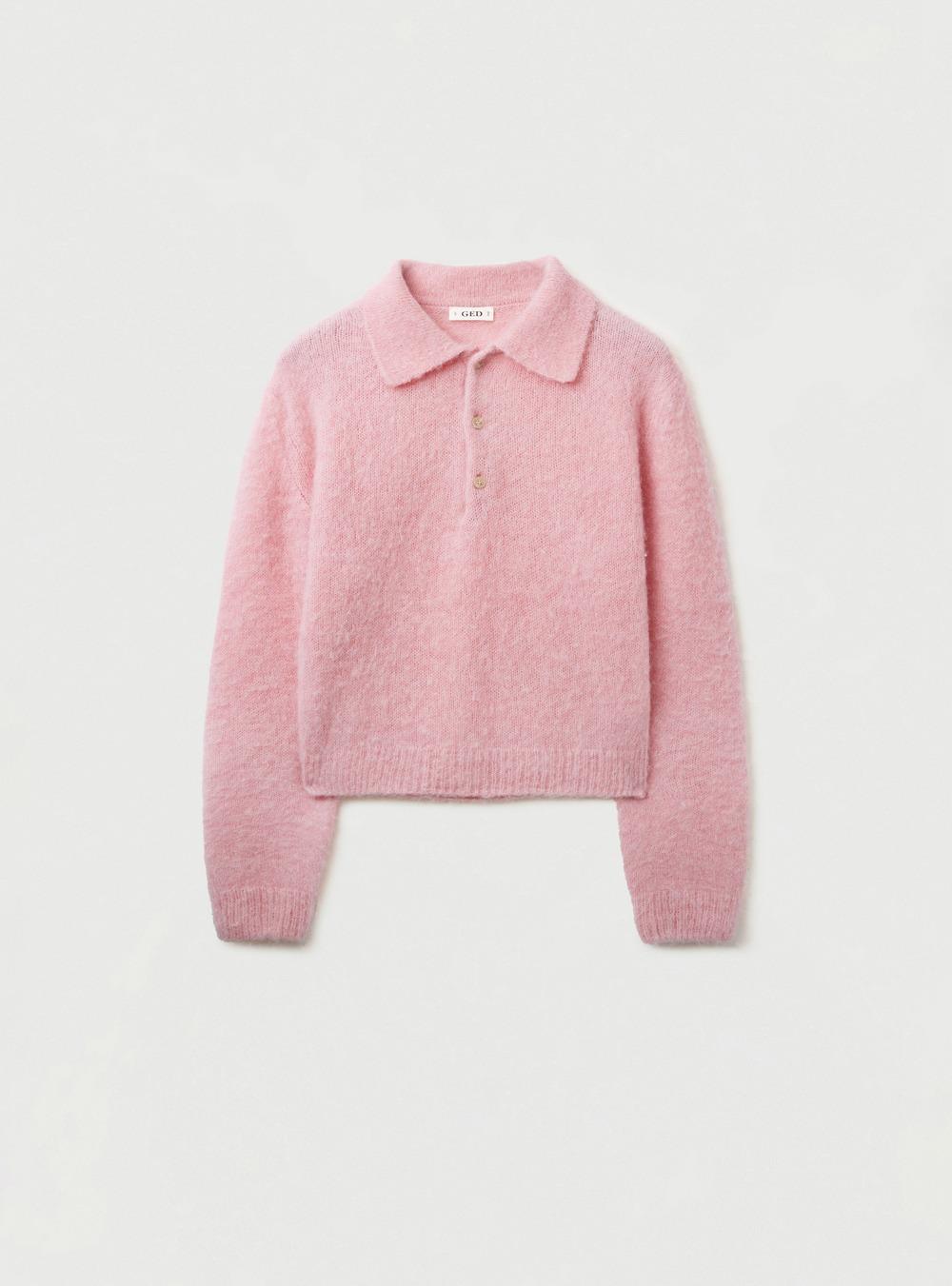 [2ND] REFINED AKI COLLAR KNIT - PINK