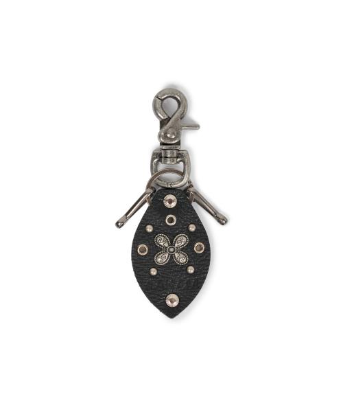 Flower Studded Leather Keyring (Black)
