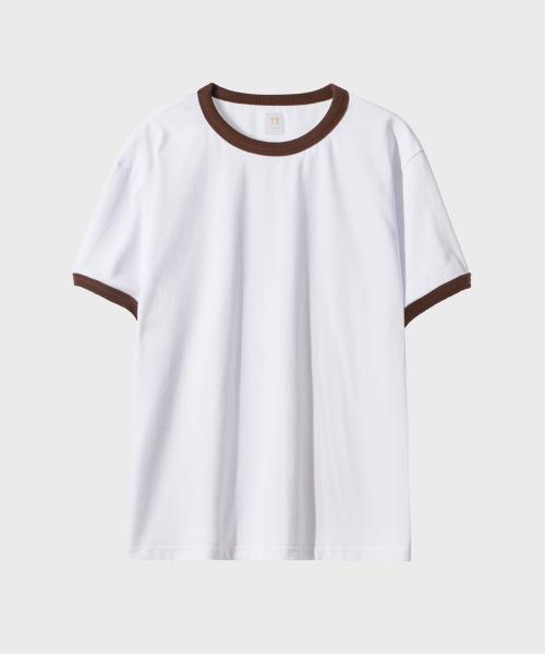 TY 숏 슬리브 링거 티셔츠, White/Brown