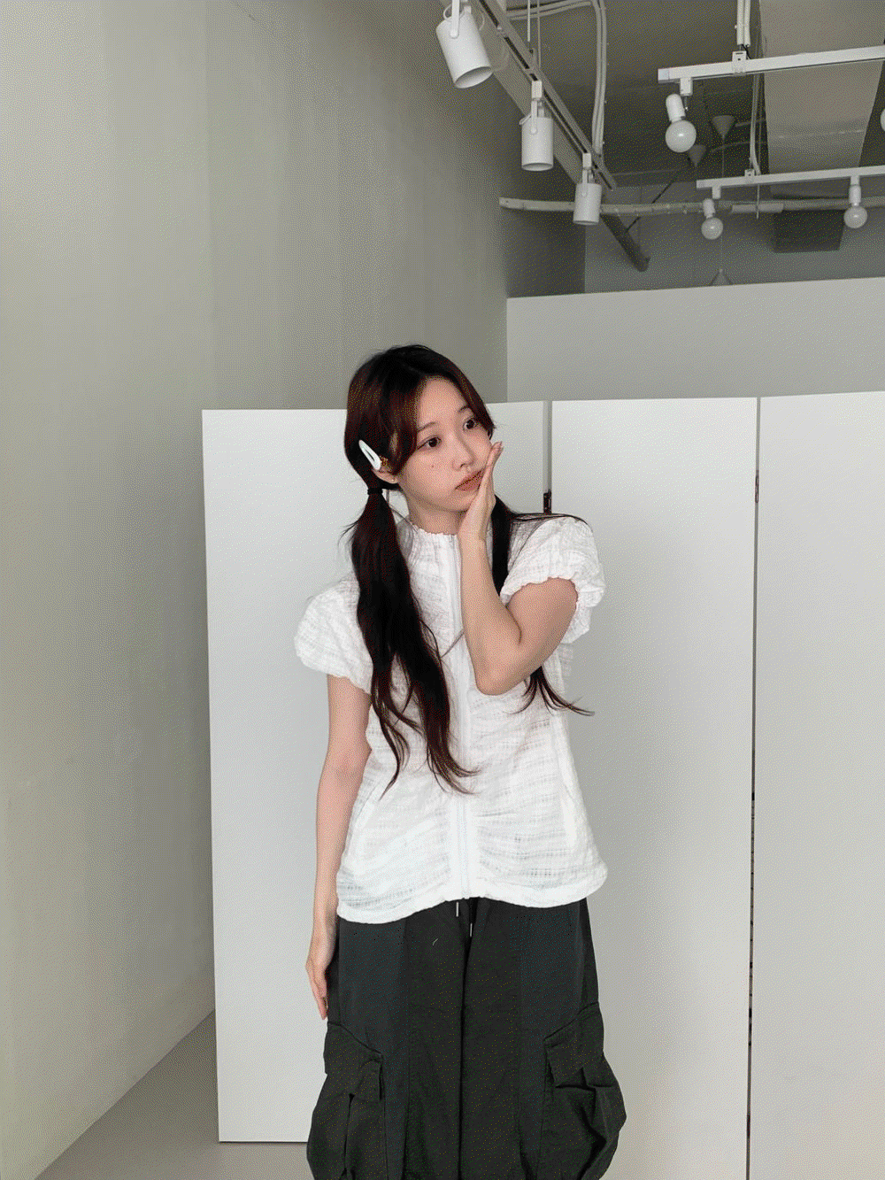 (3c) 퍼프 셔링 반팔 바람막이