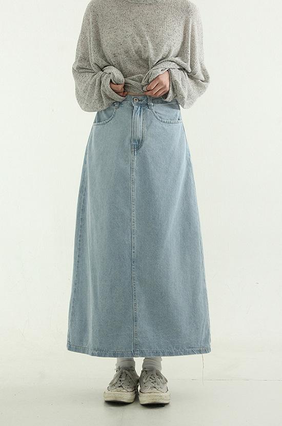 button up denim long skirt