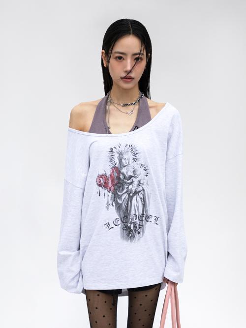 엘이이와이(L.E.E.Y)  VINTAGE LAYERED OFF-SHOULDER TOP MELANGE GRAY - 사이즈 & 후기 | 무신사