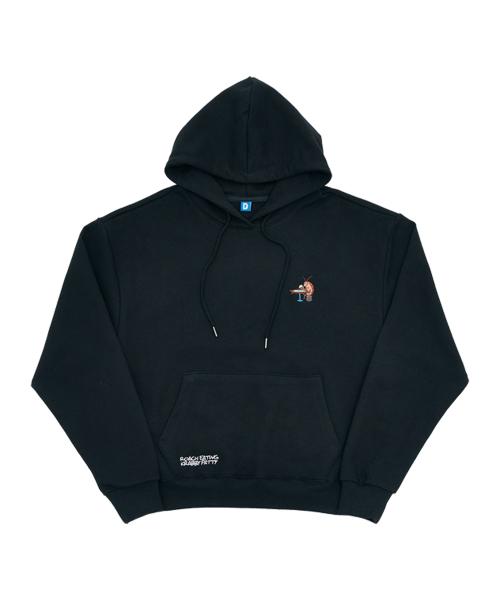 스폰지밥 게살버거 먹는 바선생님 자수 후드티셔츠