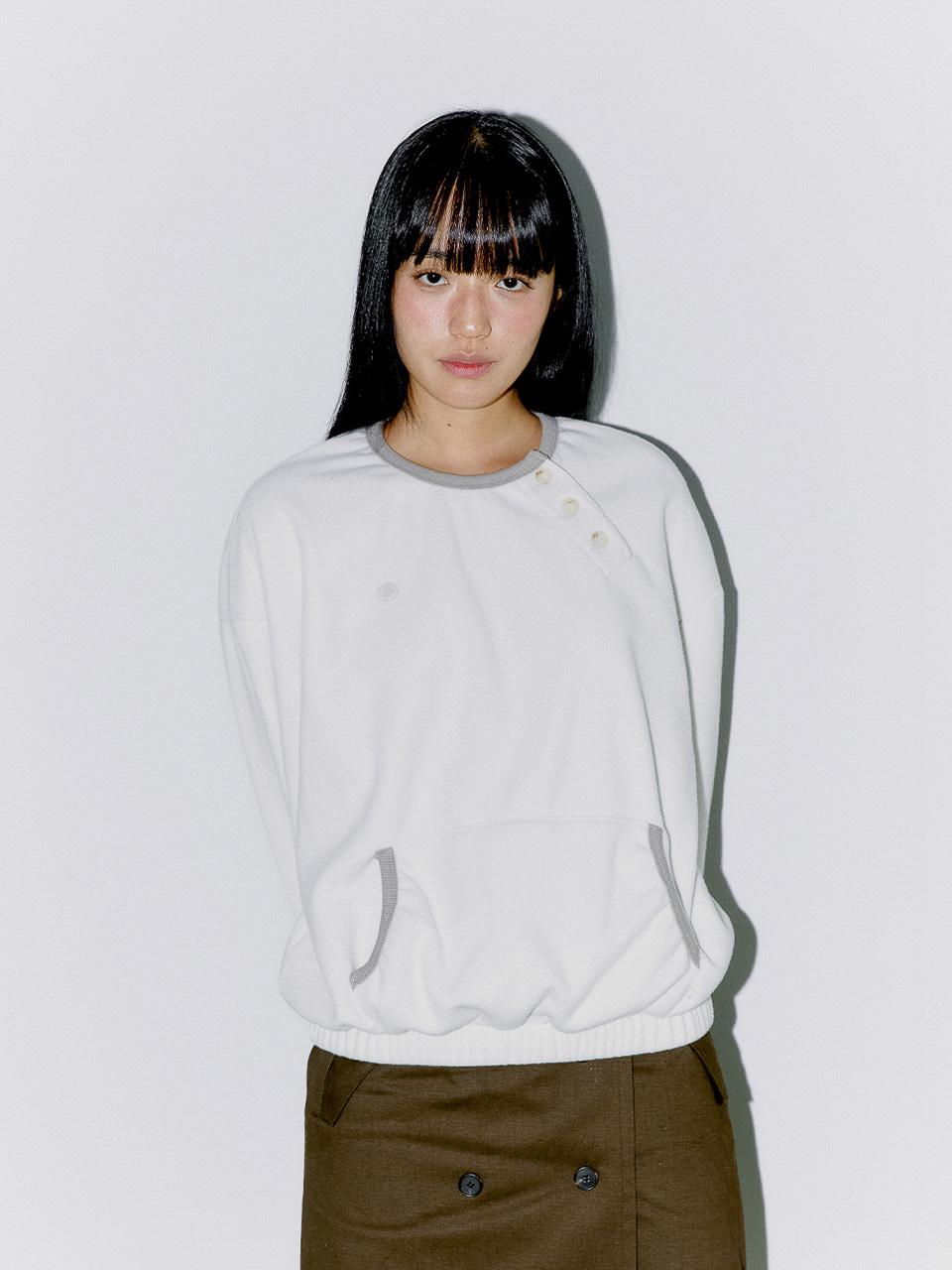 DIAGONAL HENLEY FLEECE SWEATSHIRTS, IVORY