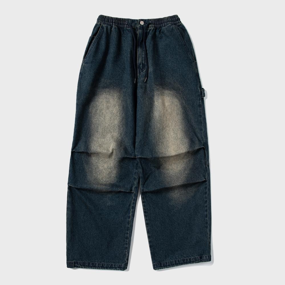 파라슈트 빈티지 워싱 데님 팬츠 - 다크 블루