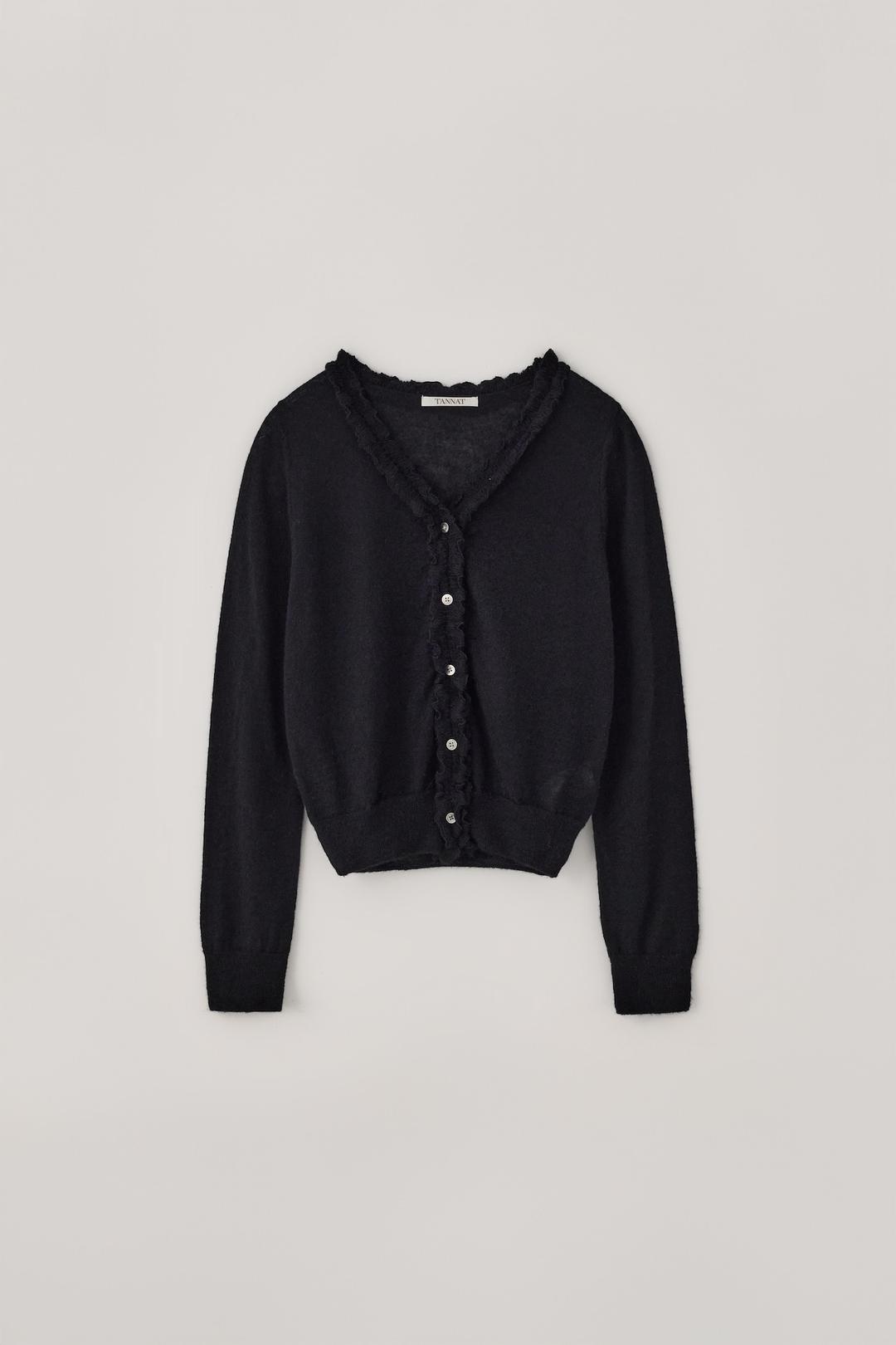 1st re-stock) T/T Lace trim v-neck cardigan (black)