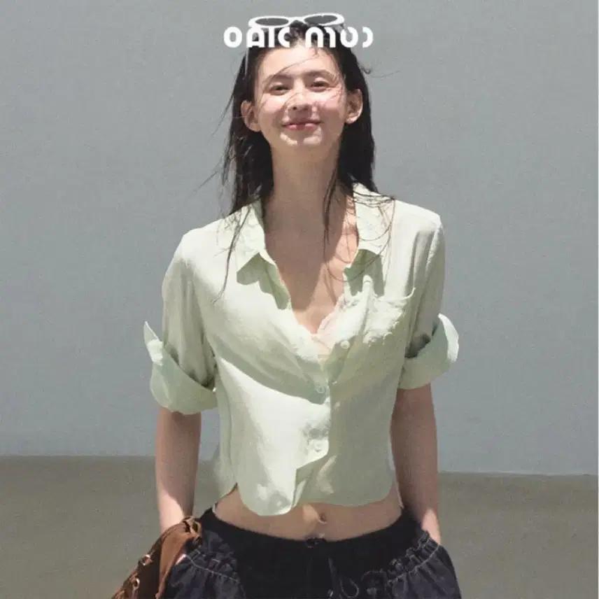 OAKMOO 셔츠 블라우스 비즈 반팔 셔츠 라이트 탑