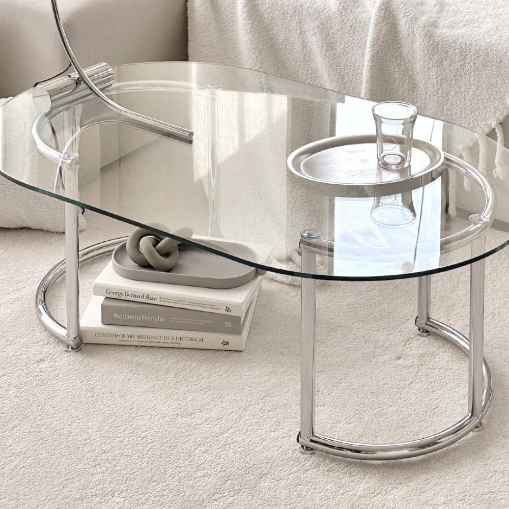 e스마트 퓨어 강화유리 라운드 거실 쇼파테이블 1000 프레임 23T두께