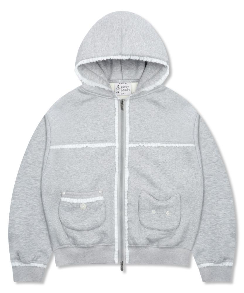 [예약 배송] WXJ023 리에 네코 레이스 엄청난 기모 후드집업 (MELANGE GRAY)