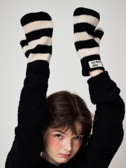 STRIPE MITTENS, BLACK+IVORY