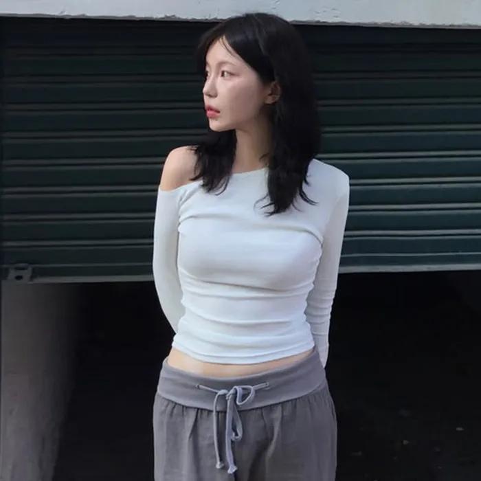 Rebbed One-Shoulder T-shirt_LIGHT MINT