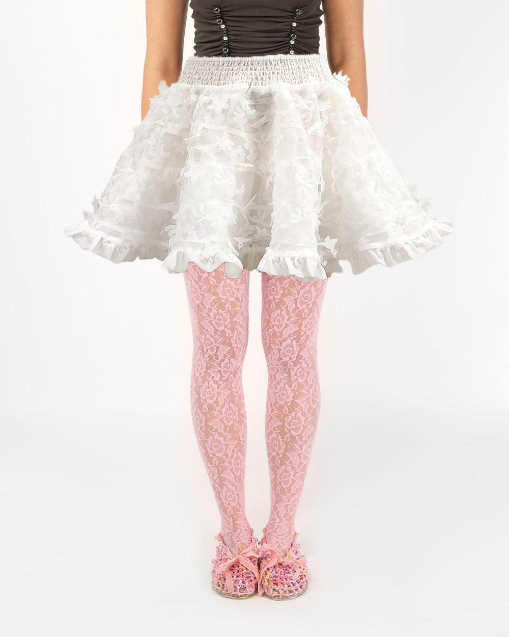 LASER-CUT RUFFLE MINI SKIRT - XS-S / WHITE
