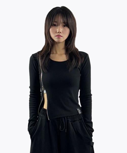지퍼 옆트임 크롭 롱슬리브티
