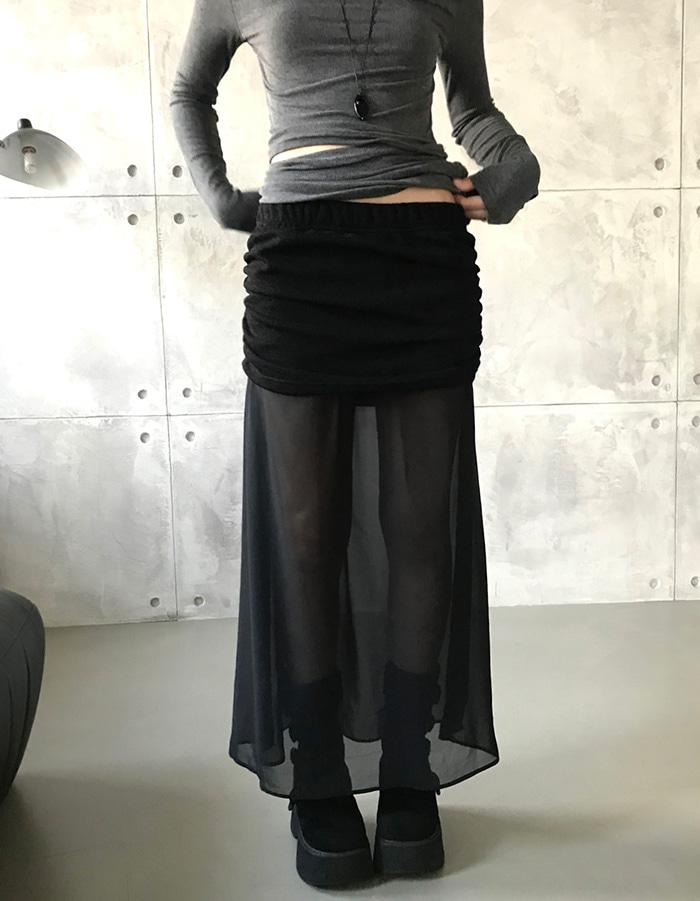 웬디 쉬폰 플레어 롱 스커트