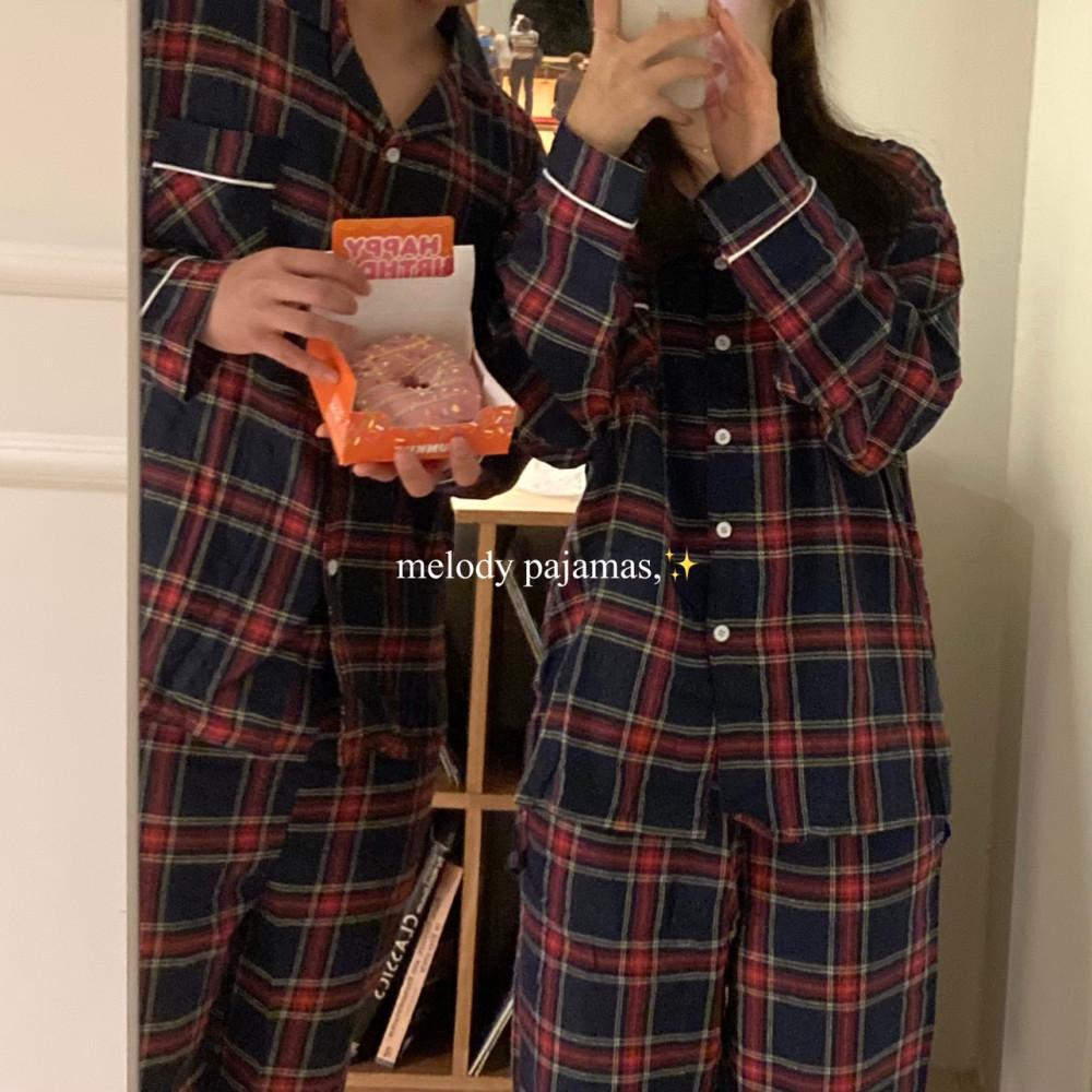 (커플,약기모) 멜로디 체크 파자마세트 크리스마스잠옷 따뜻한원단 잠옷선물