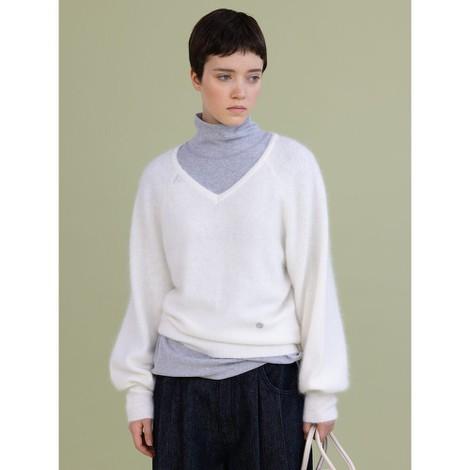 [EDITION8] 헤어리 브이넥 볼륨 소매 풀오버 - 아이보리 353X51JY10