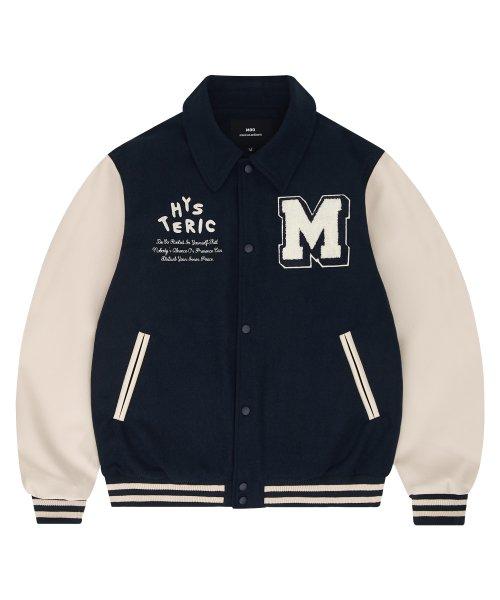 울 카라 바시티 자켓 - 네이비