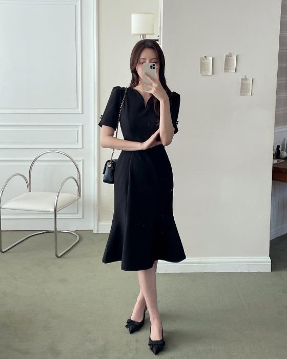 마젤 하트넥 퍼프 머메이드 원피스