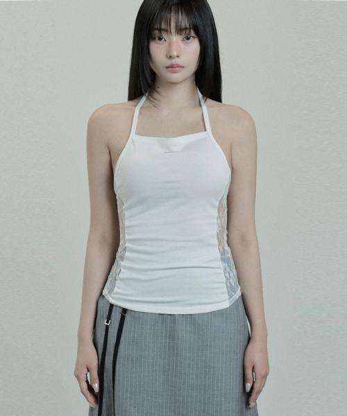 Side Lace Strap Cowl Halter Top (Ivory)