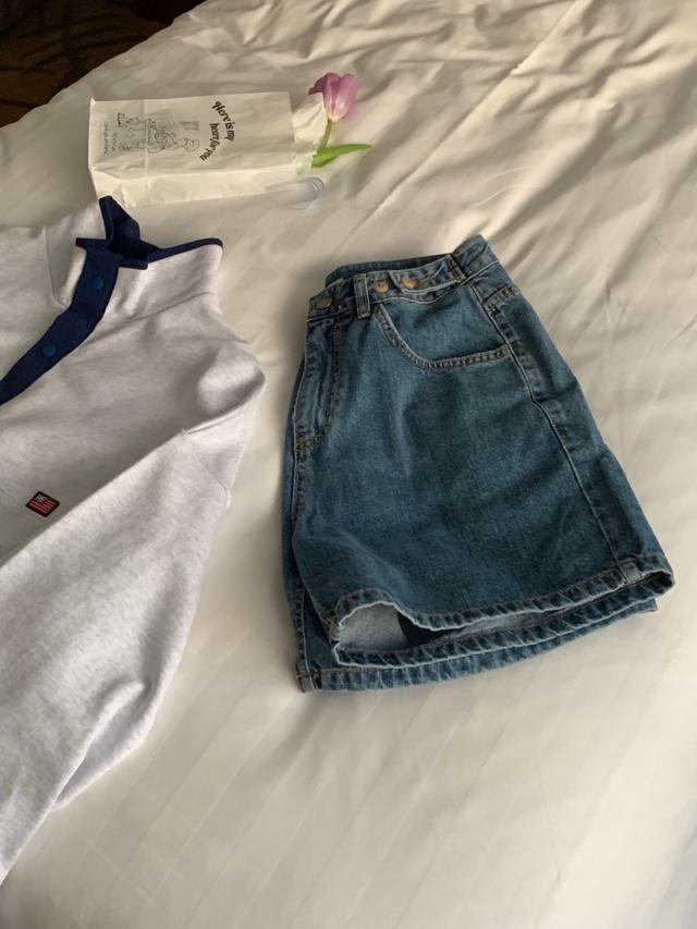 버튼 하프 데님