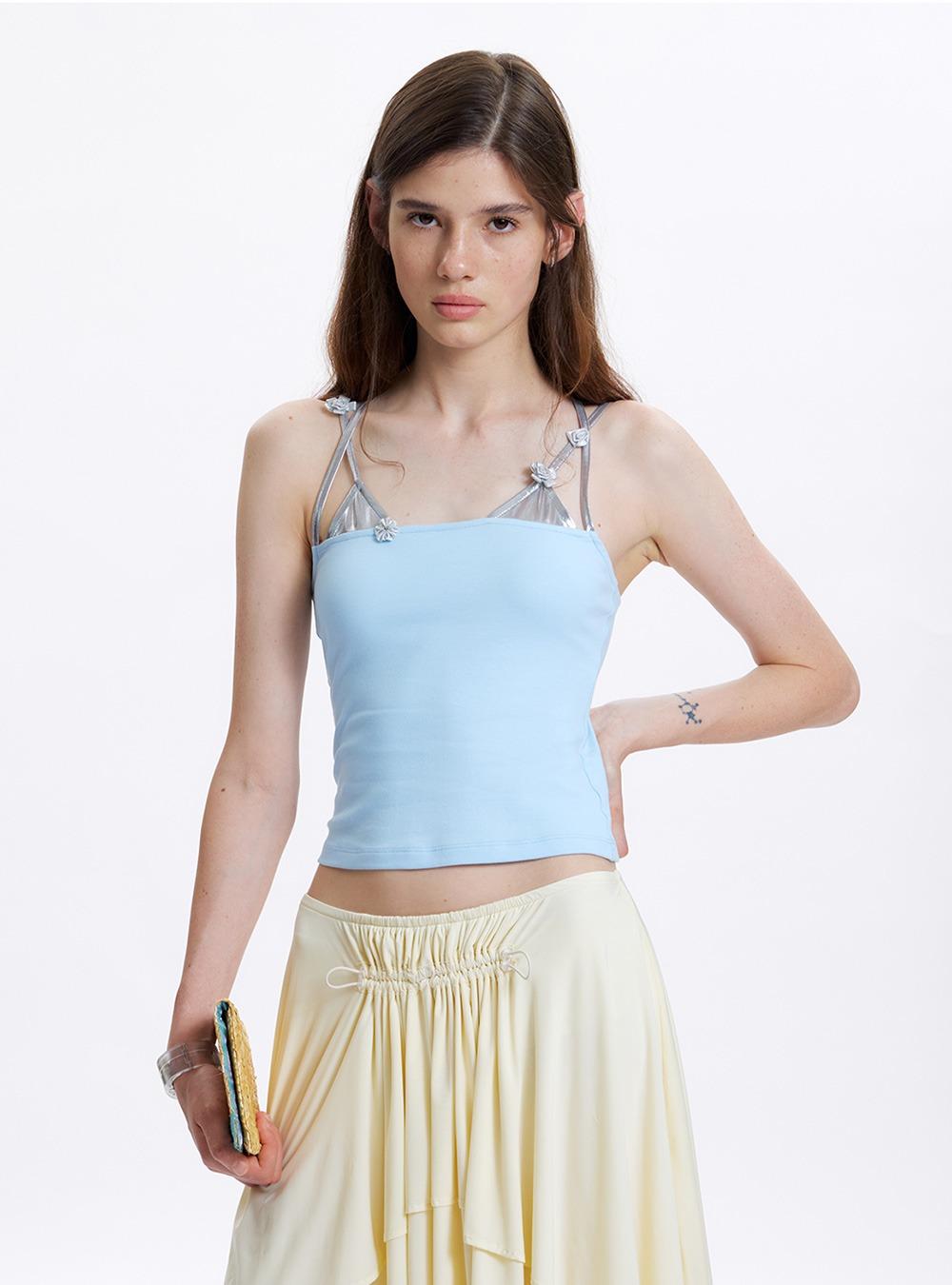 Sheer Metallic Strap Slim Top (2color)