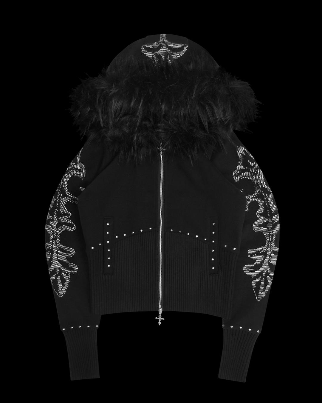 FERAL FAUX FUR FITTED ZIP HOODIE BLACK - XS