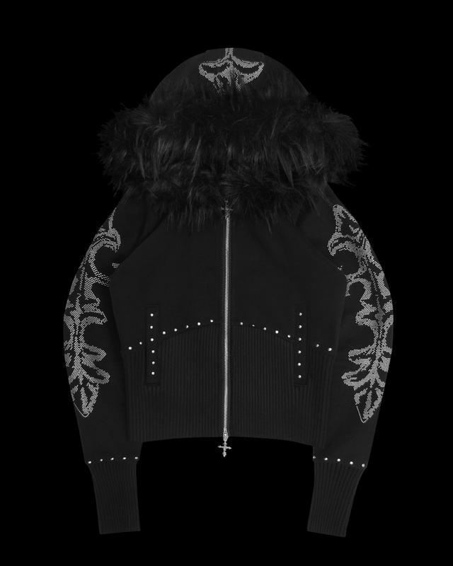 FERAL FAUX FUR FITTED ZIP HOODIE BLACK - XS