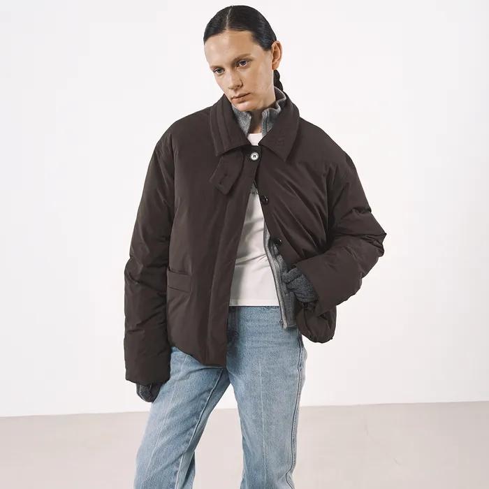 테일러드 웨이 구스 다운 숏패딩_BROWN