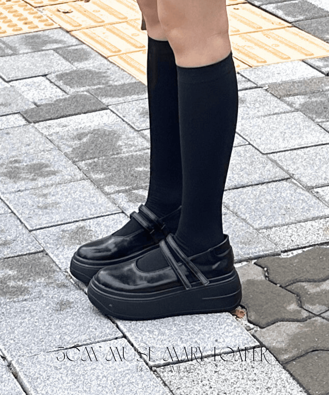 뮤즈모브 문의폭주💕5CM *가벼워요/비율완성템* 둥근코 투 스트랩 통굽 메리제인 로퍼 스니커즈 5CM 유광/무광