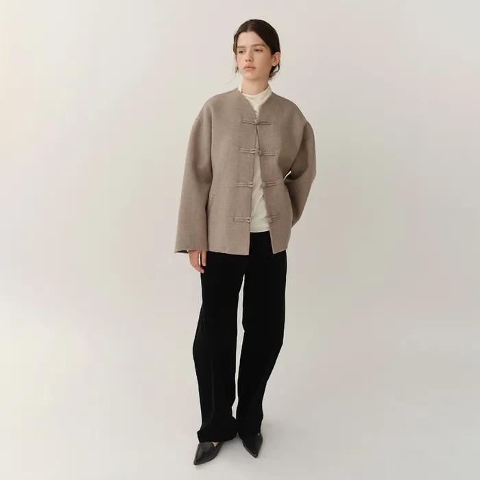 Grid Jacket in Cashmere Blended Chestnut