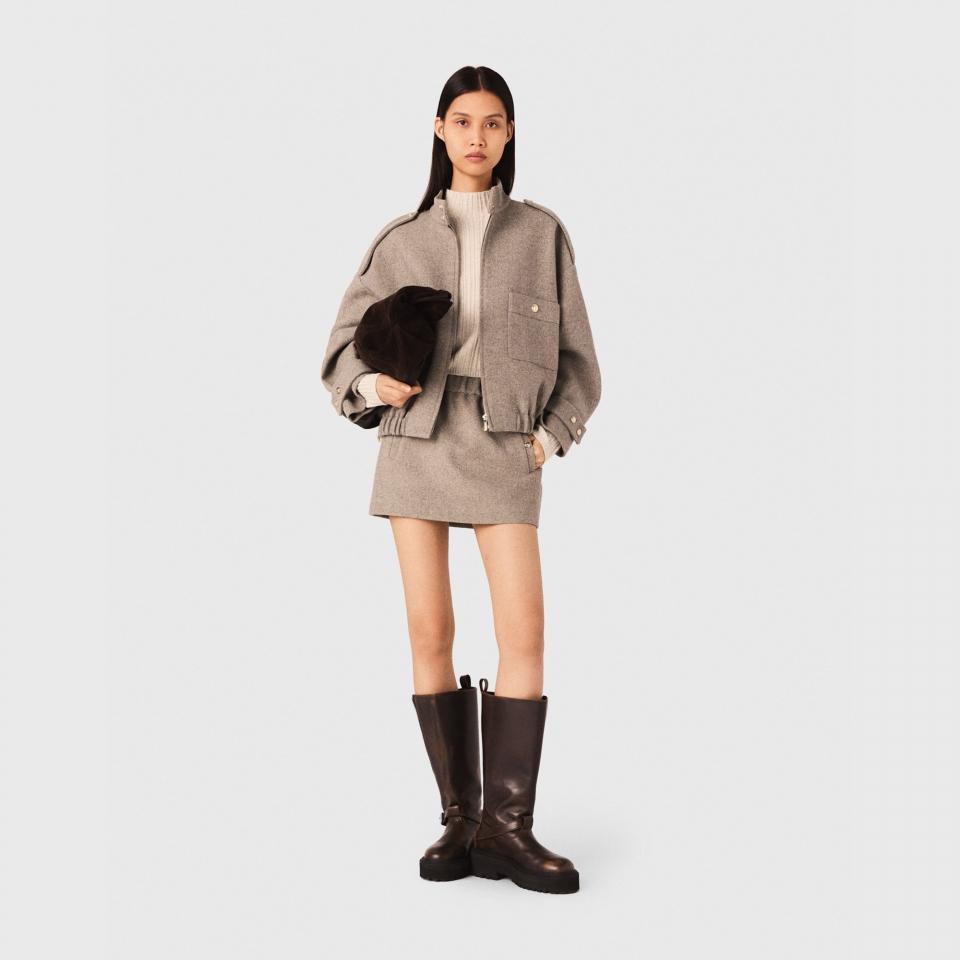 울 블렌드 하이넥 블루종 자켓