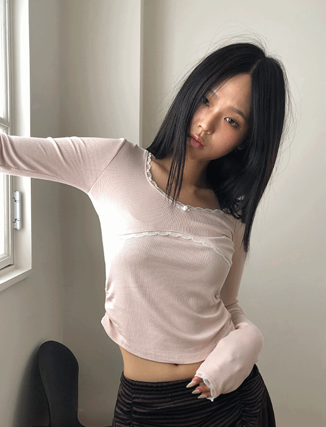 더에펠 러드 로즈 레이스 셔링 티셔츠 (4color)