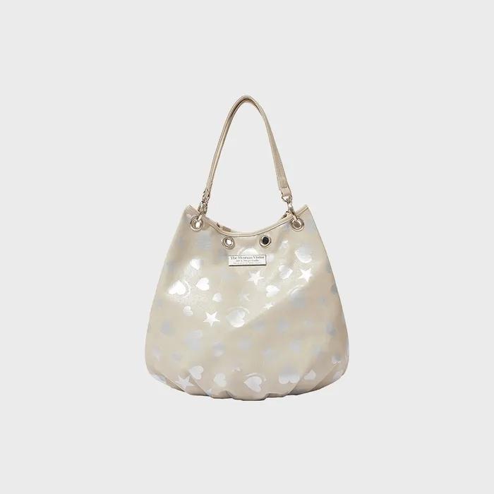 HEART STAR CRACK TOTE BAG (BEIGE)
