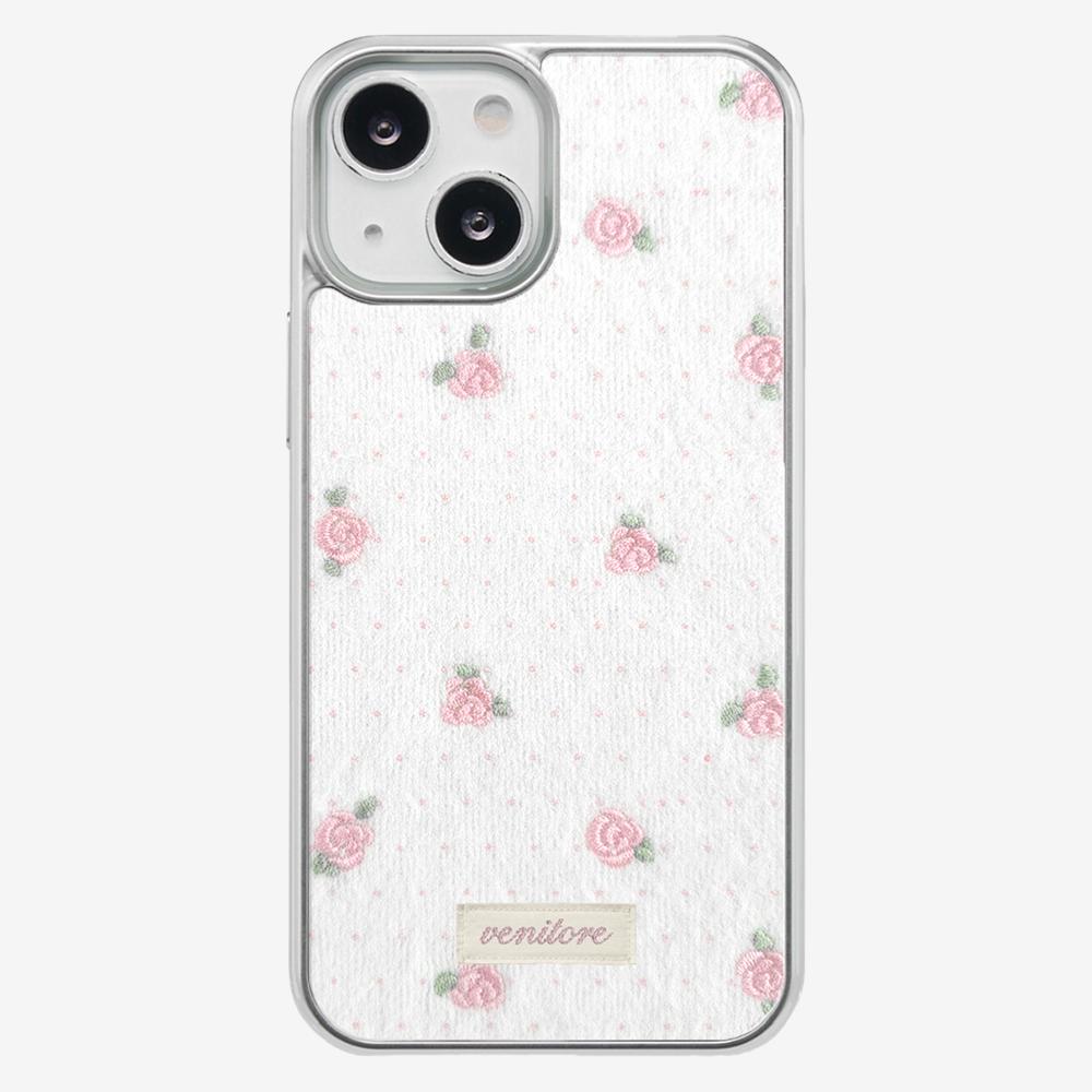 (에폭시 실버 범퍼 케이스) 장미 자수 니트 케이스 - 화이트