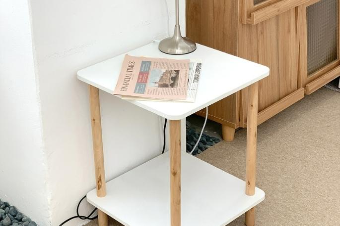 40x40 정사각 원목 화이트 2단 침대 협탁 사이드테이블