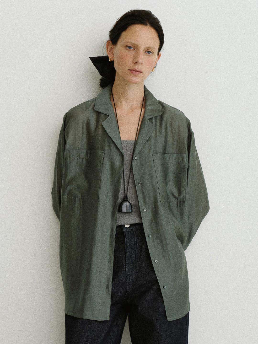 Champagne open collar shirt_2colors