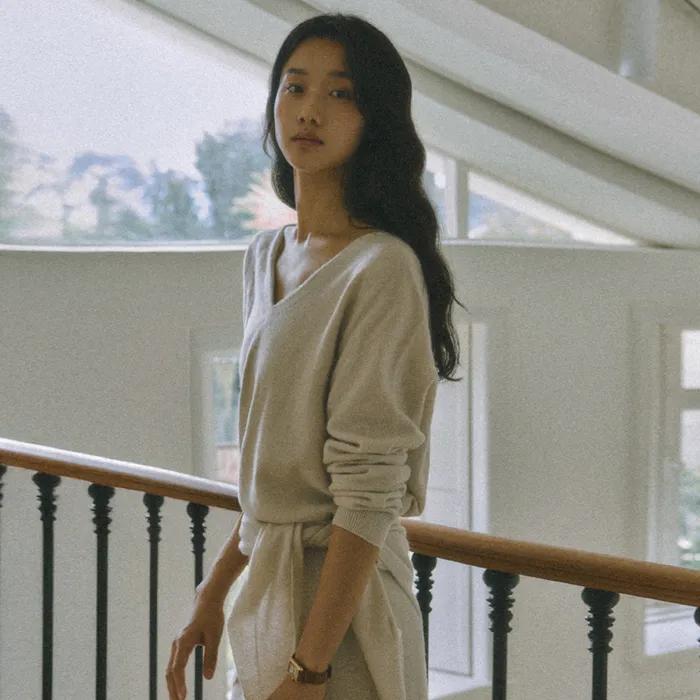 HOPE CASHMERE V-NECK KNIT_OATMEAL