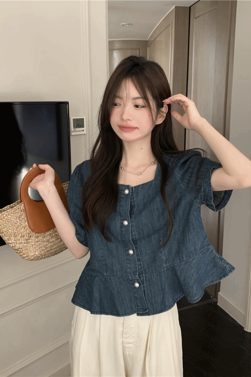 스테디 [당일출고🚀] [여리핏/데일리템] 아랑 데님블라우스 셔츠 블라우스