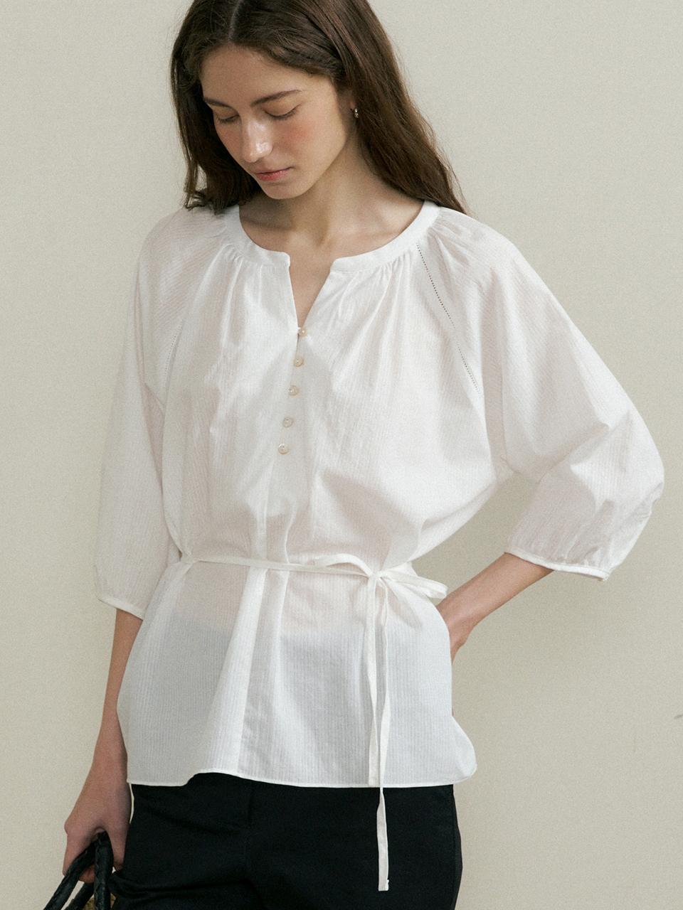 comos 1436 balloon shirring blouse (ivory)