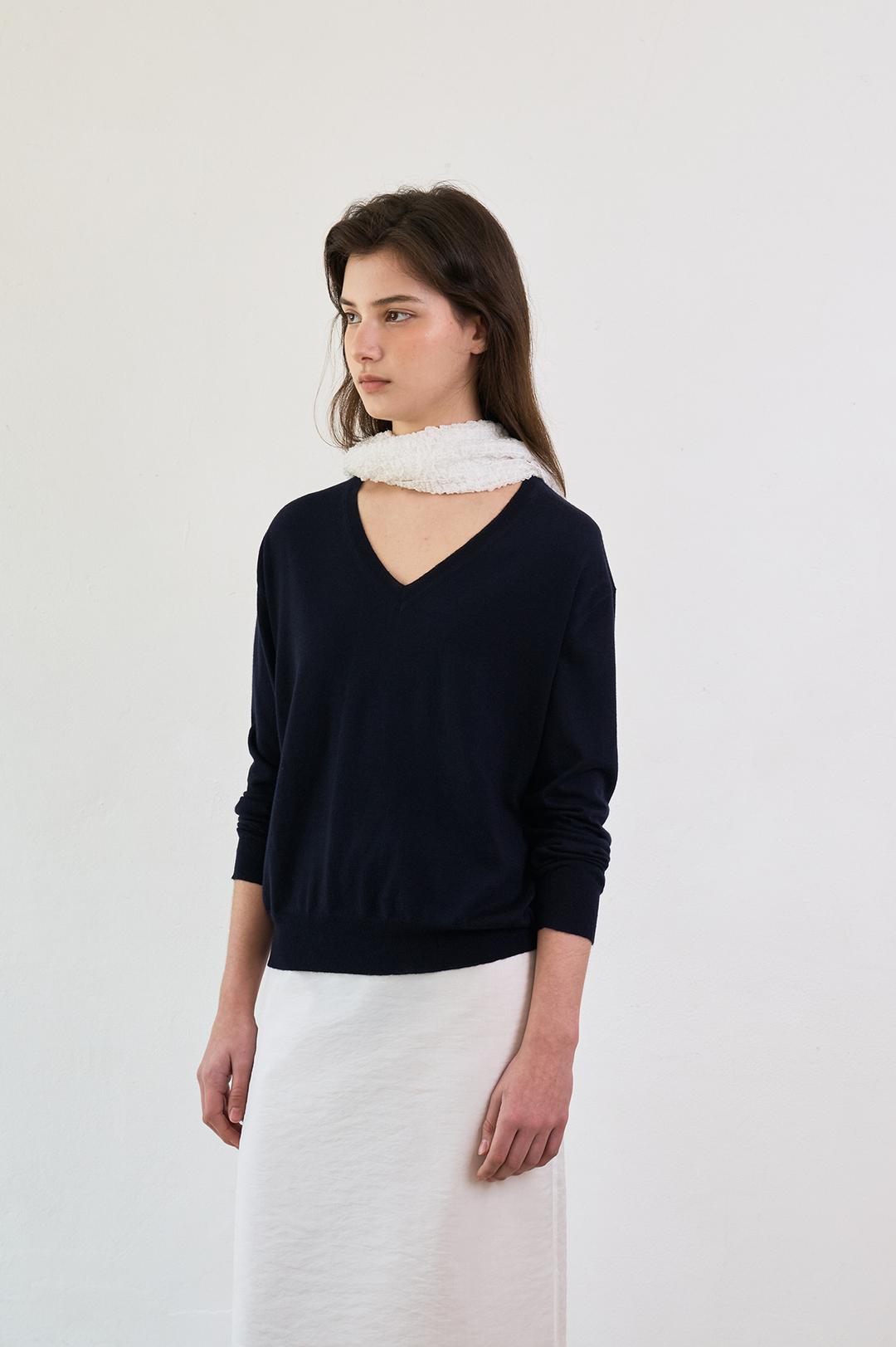 Alix Summer Wool Knit Top (Deep Navy)
