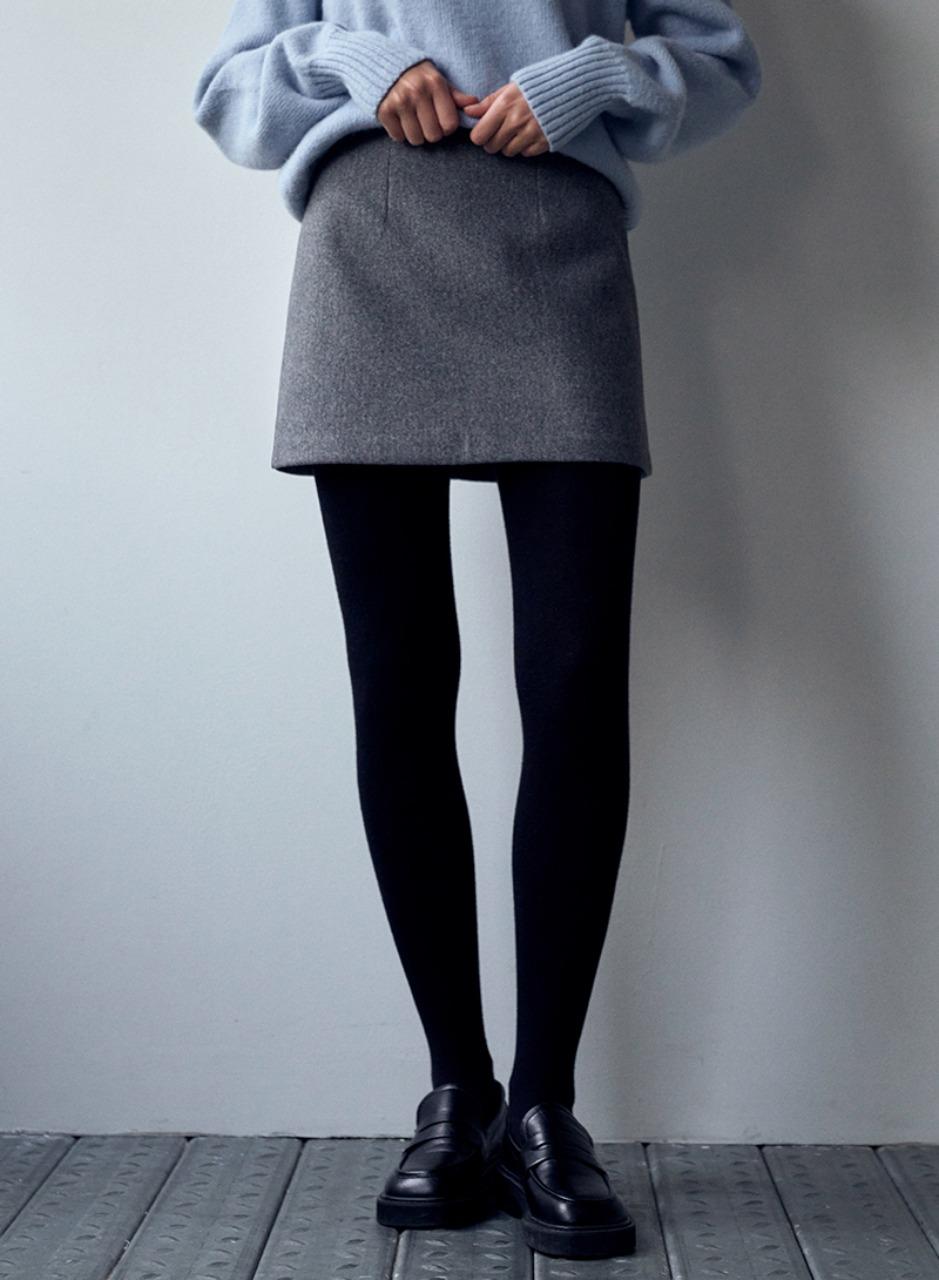 울 스킨 숏 스커트 - 차콜