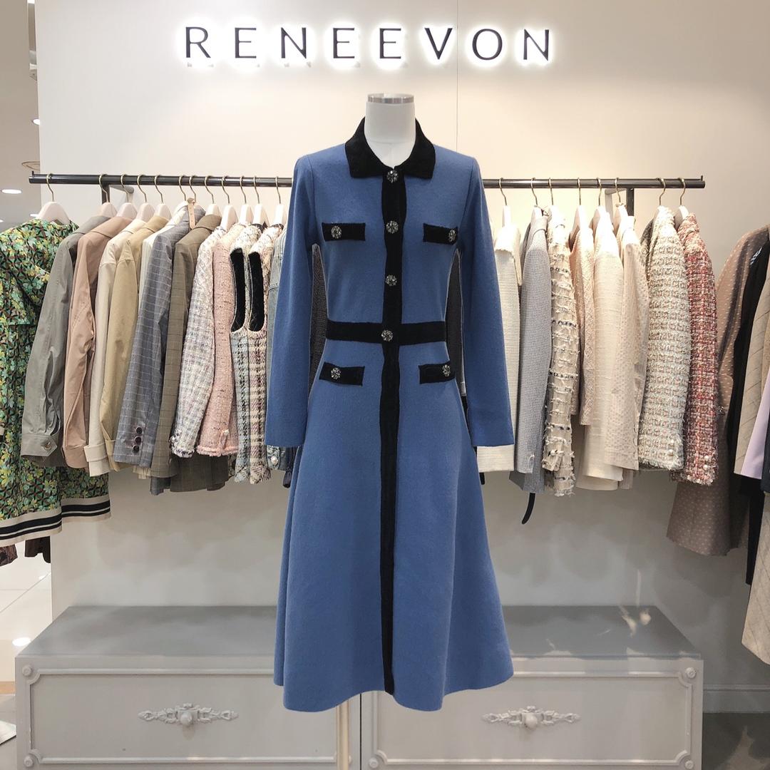 레니본 니트배색 원피스 RNA60H6BL