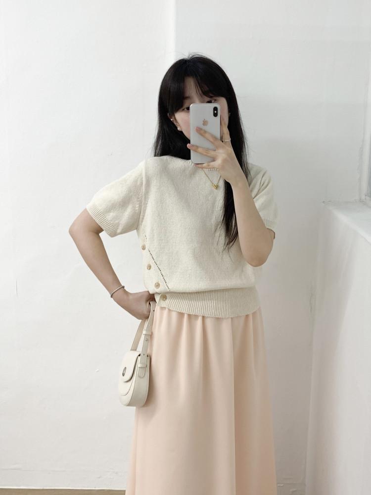 보트넥 옆단추 니트 ( 오트밀 그린 네이비 )