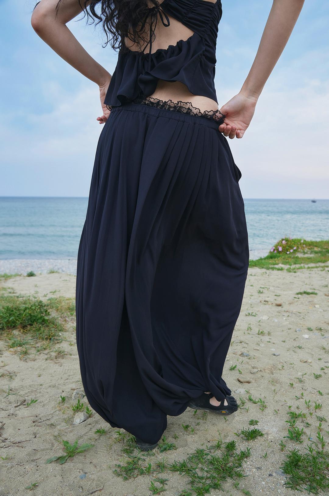 [Restock]G_CHIFFON LACE BALLOON PANTS / BLACK