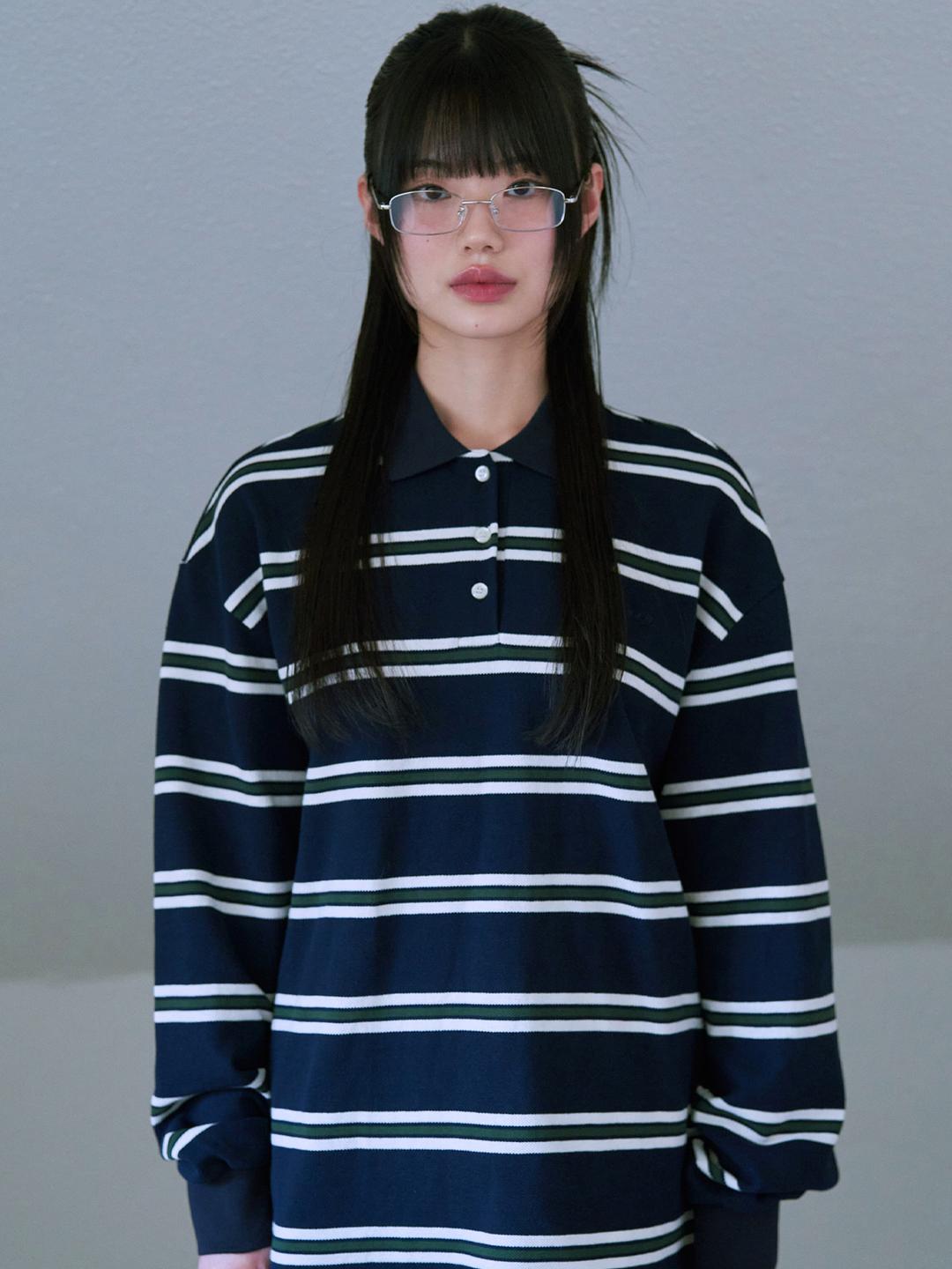 STRIPE PIQUE SHIRTS (NAVY)