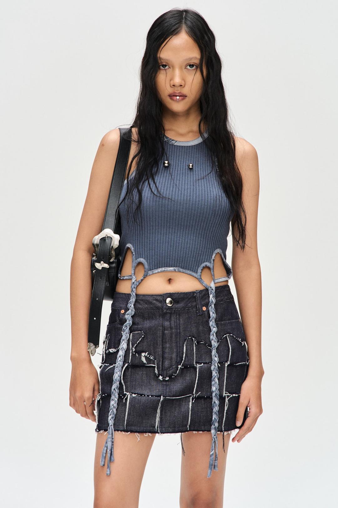 ULA HAND-BRAIDED WAFFLE TANK TOP atb1098w(CHARCOAL)