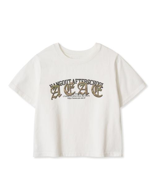 LAYERED GOTHIC LOGO CROP T-SHIRTS [WHITE]