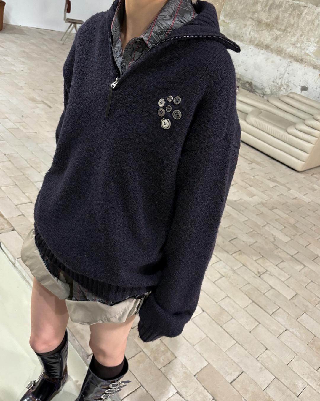 BUTTON HALF PULL-OVER SWEATER-PURPLE